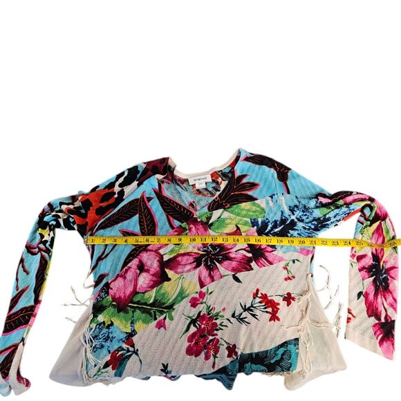 Desigual Womens V-Neck Floral, Loose Knit, Fringe Side, Embellished Top, Size XL - Picture 5 of 10
